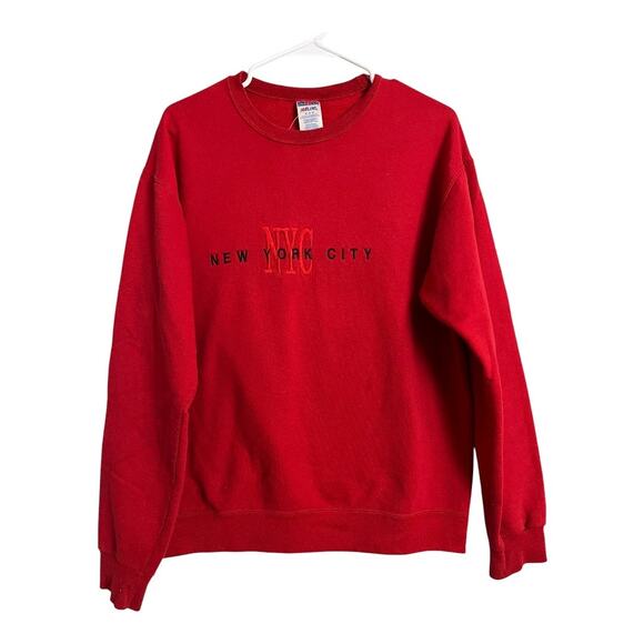 NYC New York Red Grunge Sweatshirt Fleece Pullover Distressed As Is Medium - Picture 1 of 4